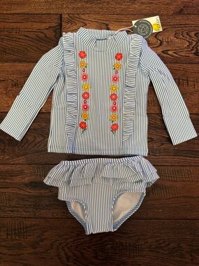 NWT! Boden Blue & White Striped long sleeve bathing suit
